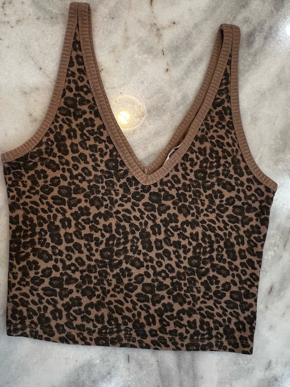 Abercrombie & Fitch Brown Leopard V-Neck Crop Tank